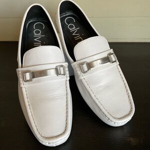 Calvin Klein White Leather Men's Slip-Ons